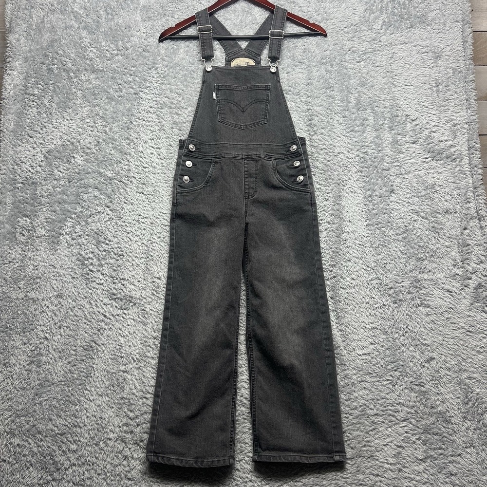 Levi Strauss Overalls Silver Tab Girls 8 Jeans Gray Black Bib‎ Baggy Stretch